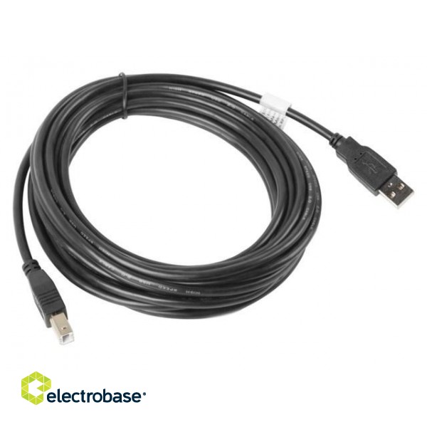 Lanberg CA-USBA-10CC-0050-BK USB cable 5 m USB 2.0 USB B Black image 2