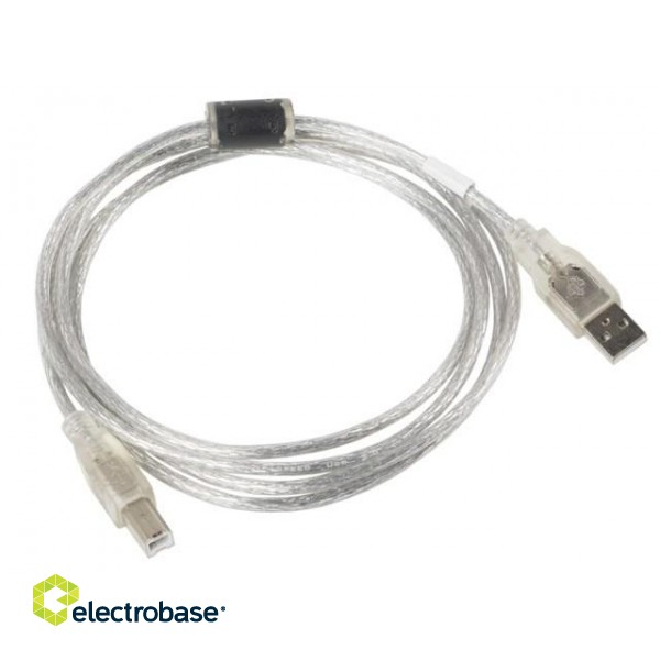 Lanberg CA-USBA-12CC-0018-TR USB cable 1.8 m USB 2.0 USB B Transparent image 2