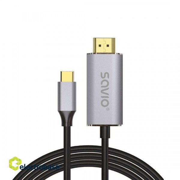 USB-C to HDMI 2.0B cable, 2m, silver / black, gold tips, SAVIO CL-171