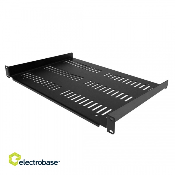 StarTech.com 1U Server Rack Shelf - Universal Vented Rack Mount Cantilever Tray for 19" Network Equipment Rack & Cabinet - Durable Design - Weight Capacity 55lb/25kg - 12" Deep Shelf, Black paveikslėlis 1