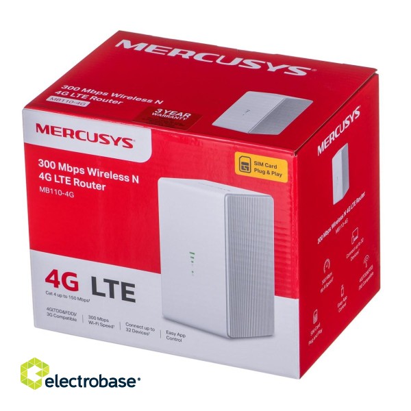 Mercusys MB110-4G wireless router Ethernet Single-band (2.4 GHz) White фото 9
