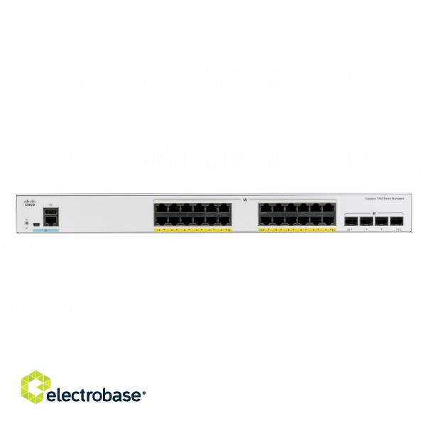 Cisco Catalyst 1000-24P-4G-L Network Switch, 24 Gigabit Ethernet (GbE) PoE+ Ports, 195W PoE Budget, four 1 G SFP Uplink Ports, Fanless Operation, Enhanced Limited Lifetime Warranty (C1000-24P-4G-L) paveikslėlis 1
