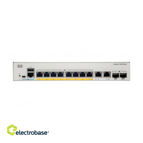 Cisco Catalyst 1000-8FP-E-2G-L Network Switch, 8 Gigabit Ethernet PoE+ Ports, 120W PoE Budget, two 1 G SFP/RJ-45 Combo Ports, Fanless Operation, Enhanced Limited Lifetime Warranty (C1000-8FP-E-2G-L) paveikslėlis 2