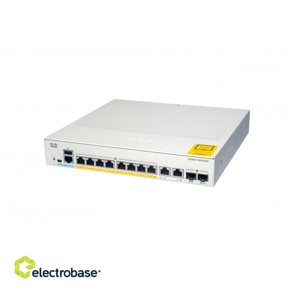Cisco Catalyst 1000-8T-E-2G-L Network Switch, 8 Gigabit Ethernet (GbE) Ports, 2x 1G SFP/RJ-45 Combo Ports, Fanless Operation, External PS, Enhanced Limited Lifetime Warranty (C1000-8T-E-2G-L) paveikslėlis 1
