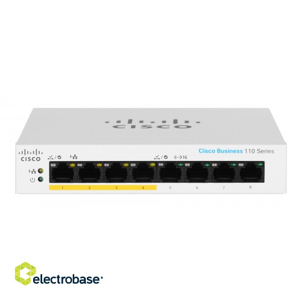 Cisco CBS110-8PP-D Unmanaged L2 Gigabit Ethernet (10/100/1000) Power over Ethernet (PoE) Grey paveikslėlis 1