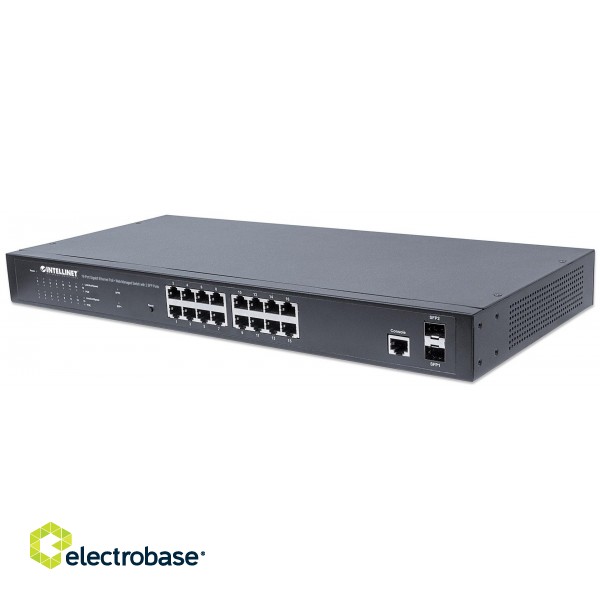 Intellinet 16-Port Gigabit Ethernet PoE+ Web-Managed Switch with 2 SFP Ports, 16 x PoE ports, IEEE 802.3at/af Power over Ethernet (PoE+/PoE), 2 x SFP, Endspan, 19" Rackmount image 1