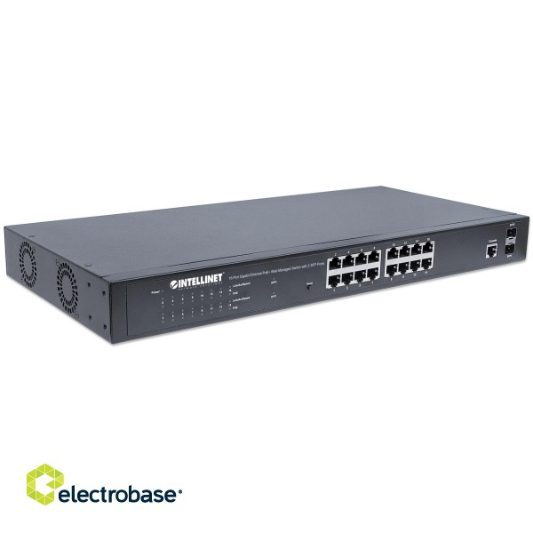 Intellinet 16-Port Gigabit Ethernet PoE+ Web-Managed Switch with 2 SFP Ports, 16 x PoE ports, IEEE 802.3at/af Power over Ethernet (PoE+/PoE), 2 x SFP, Endspan, 19" Rackmount фото 2
