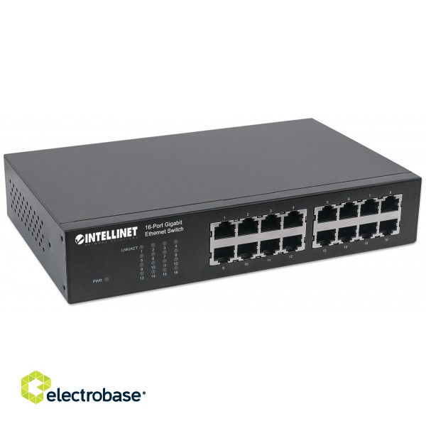 Intellinet 16-Port Gigabit Ethernet Switch, 16-Port RJ45 10/100/1000 Mbps, IEEE 802.3az Energy Efficient Ethernet, Desktop, 19" Rackmount image 2
