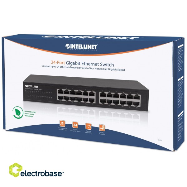 Intellinet 24-Port Gigabit Ethernet Switch, 24 x 10/100/1000 Mbit/s RJ45-Ports, IEEE 802.3az (Energy Efficient Ethernet), Desktop, 19" Rackmount, Metal image 1