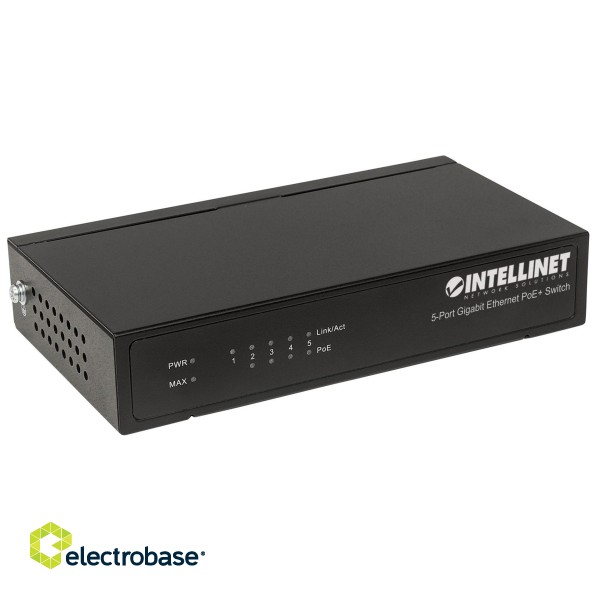 Intellinet 5-Port Gigabit Ethernet PoE+ Switch, 4 x PSE Ports, IEEE 802.3at/af Power over Ethernet (PoE+/PoE) Compliant, 60 W, Desktop (Euro 2-pin plug) image 2