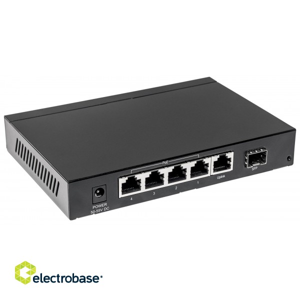 Intellinet 5-Port Gigabit Ethernet PoE+ Switch with SFP Combo Port, 4 x PSE Ports, IEEE 802.3at/af Power over Ethernet (PoE+/PoE) Compliant, 80 W, Desktop (Euro 2-pin plug) paveikslėlis 6