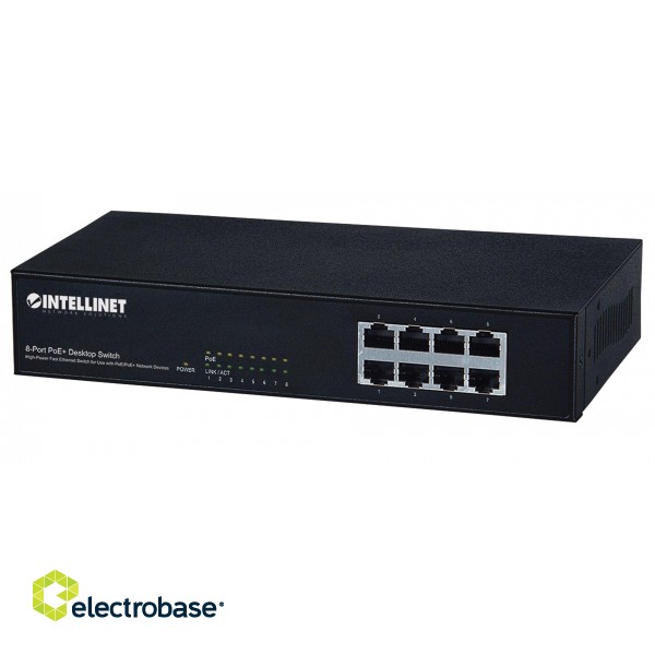 Intellinet 8-Port Fast Ethernet PoE+ Switch, 8 x PoE ports, IEEE 802.3at/af Power-over-Ethernet (PoE+/PoE), Endspan, Desktop, Box image 1