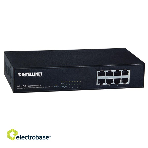Intellinet 8-Port Fast Ethernet PoE+ Switch, 8 x PoE ports, IEEE 802.3at/af Power-over-Ethernet (PoE+/PoE), Endspan, Desktop, Box image 2