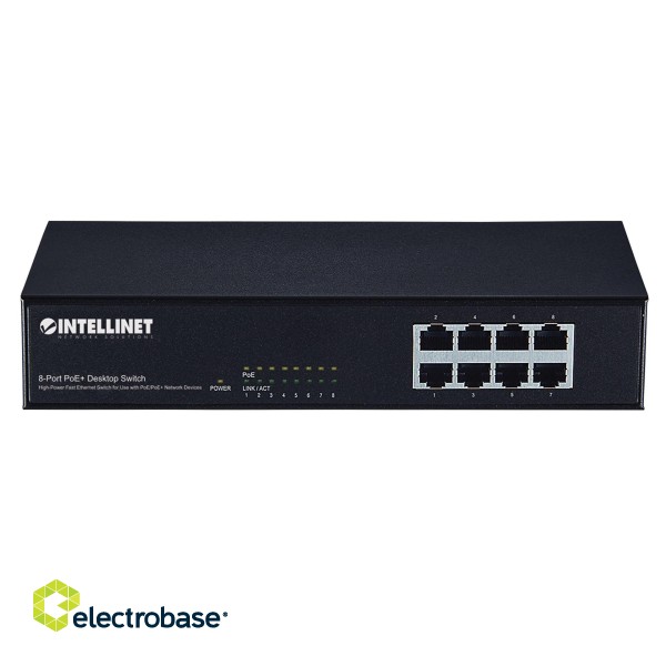 Intellinet 8-Port Fast Ethernet PoE+ Switch, 8 x PoE ports, IEEE 802.3at/af Power-over-Ethernet (PoE+/PoE), Endspan, Desktop, Box image 3