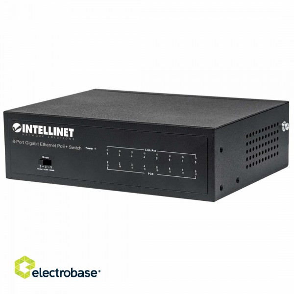 Intellinet 8-Port Gigabit Ethernet PoE+ Switch, IEEE 802.3at/af Power over Ethernet (PoE+/PoE) Compliant, 60 W, Desktop, Box image 1