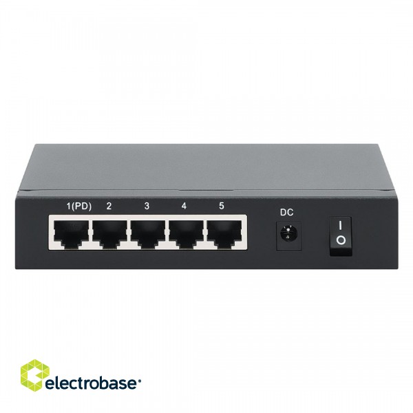 Intellinet PoE-Powered 5-Port Gigabit Switch with PoE Passthrough, 4 x PSE PoE ports, 1 x PD PoE port, IEEE 802.3at/af Power-over-Ethernet (PoE+/PoE), IEEE 802.3az Energy Efficient Ethernet, Desktop (Euro 2-pin plug) image 1