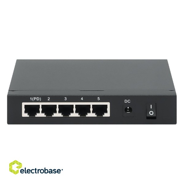 Intellinet PoE-Powered 5-Port Gigabit Switch with PoE Passthrough, 4 x PSE PoE ports, 1 x PD PoE port, IEEE 802.3at/af Power-over-Ethernet (PoE+/PoE), IEEE 802.3az Energy Efficient Ethernet, Desktop (Euro 2-pin plug) image 3