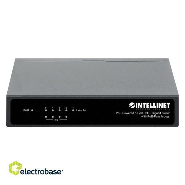 Intellinet PoE-Powered 5-Port Gigabit Switch with PoE Passthrough, 4 x PSE PoE ports, 1 x PD PoE port, IEEE 802.3at/af Power-over-Ethernet (PoE+/PoE), IEEE 802.3az Energy Efficient Ethernet, Desktop (Euro 2-pin plug) image 4