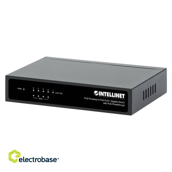 Intellinet PoE-Powered 5-Port Gigabit Switch with PoE Passthrough, 4 x PSE PoE ports, 1 x PD PoE port, IEEE 802.3at/af Power-over-Ethernet (PoE+/PoE), IEEE 802.3az Energy Efficient Ethernet, Desktop (Euro 2-pin plug) image 6