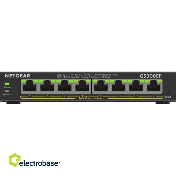 NETGEAR 8-Port Gigabit Ethernet PoE+ Plus Switch (GS308EP) Managed L2/L3 Gigabit Ethernet (10/100/1000) Power over Ethernet (PoE) Black image 1