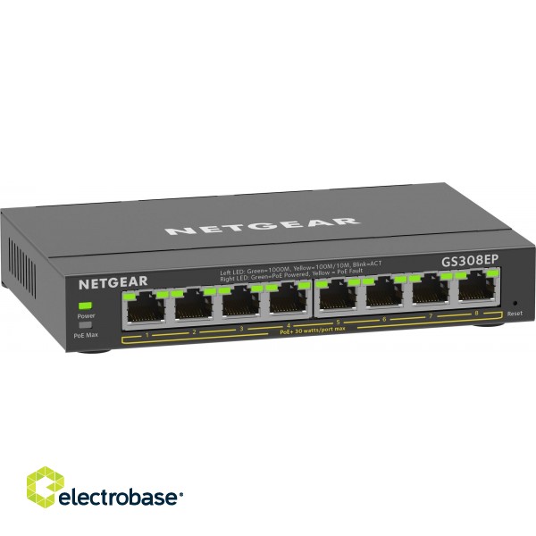 NETGEAR 8-Port Gigabit Ethernet PoE+ Plus Switch (GS308EP) Managed L2/L3 Gigabit Ethernet (10/100/1000) Power over Ethernet (PoE) Black image 3