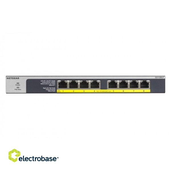 NETGEAR GS108LP Unmanaged Gigabit Ethernet (10/100/1000) Power over Ethernet (PoE) 1U Black, Grey image 1