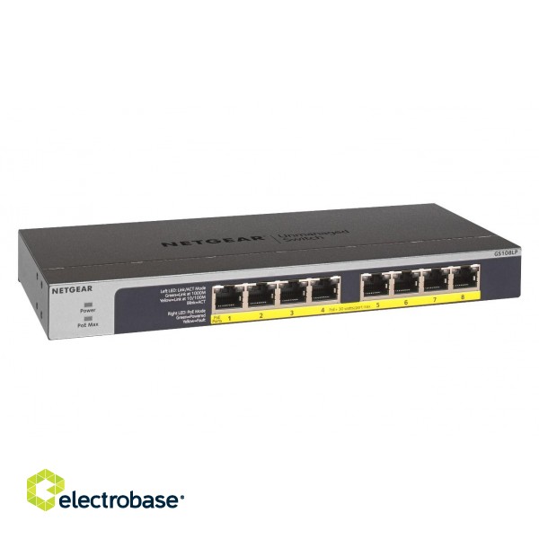 NETGEAR GS108LP Unmanaged Gigabit Ethernet (10/100/1000) Power over Ethernet (PoE) 1U Black, Grey image 2