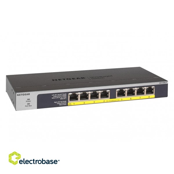 NETGEAR GS108LP Unmanaged Gigabit Ethernet (10/100/1000) Power over Ethernet (PoE) 1U Black, Grey image 3