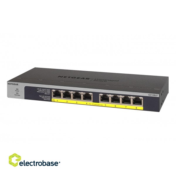 NETGEAR GS108LP Unmanaged Gigabit Ethernet (10/100/1000) Power over Ethernet (PoE) 1U Black, Grey image 4