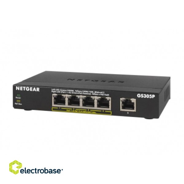 NETGEAR GS305Pv2 Unmanaged Gigabit Ethernet (10/100/1000) Power over Ethernet (PoE) Black image 1