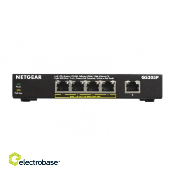 NETGEAR GS305Pv2 Unmanaged Gigabit Ethernet (10/100/1000) Power over Ethernet (PoE) Black image 2