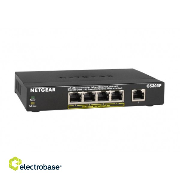 NETGEAR GS305Pv2 Unmanaged Gigabit Ethernet (10/100/1000) Power over Ethernet (PoE) Black image 3