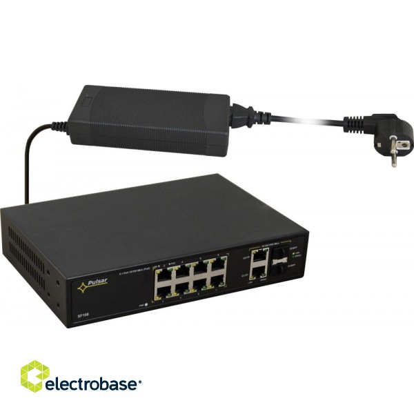 PULSAR SF108 network switch Managed Fast Ethernet (10/100) Power over Ethernet (PoE) Black paveikslėlis 1