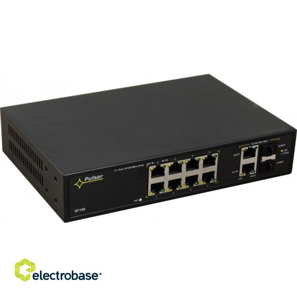 PULSAR SF108 network switch Managed Fast Ethernet (10/100) Power over Ethernet (PoE) Black paveikslėlis 2