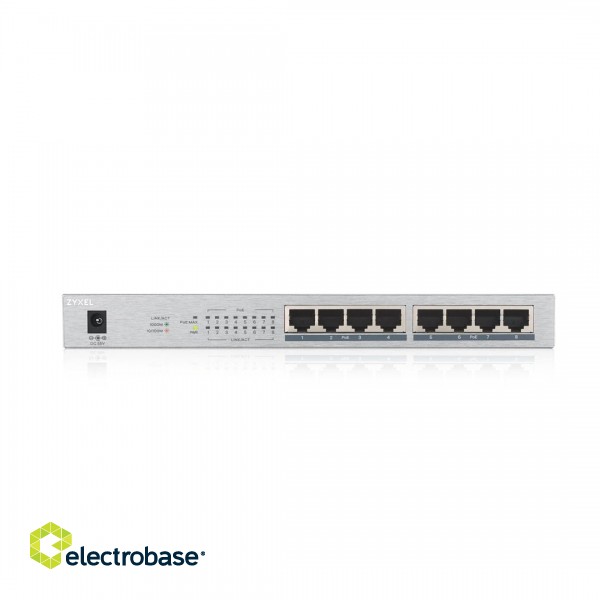 Zyxel GS1008HP Unmanaged Gigabit Ethernet (10/100/1000) Power over Ethernet (PoE) Grey фото 2