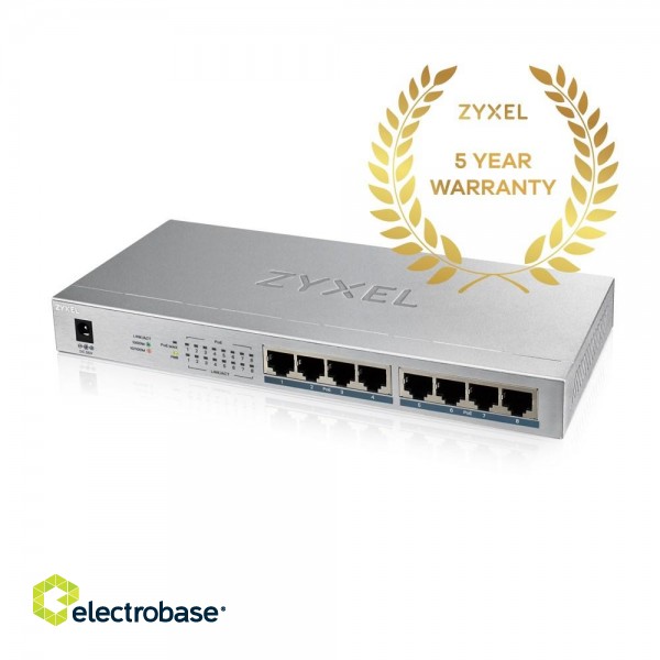 Zyxel GS1008HP Unmanaged Gigabit Ethernet (10/100/1000) Power over Ethernet (PoE) Grey фото 6