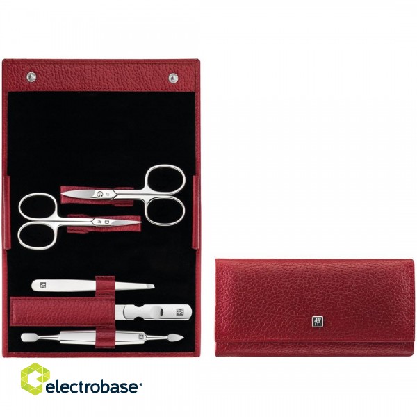 Zwilling Classic Inox Manicure Set – Red Leather Case, 5 Pieces - Red