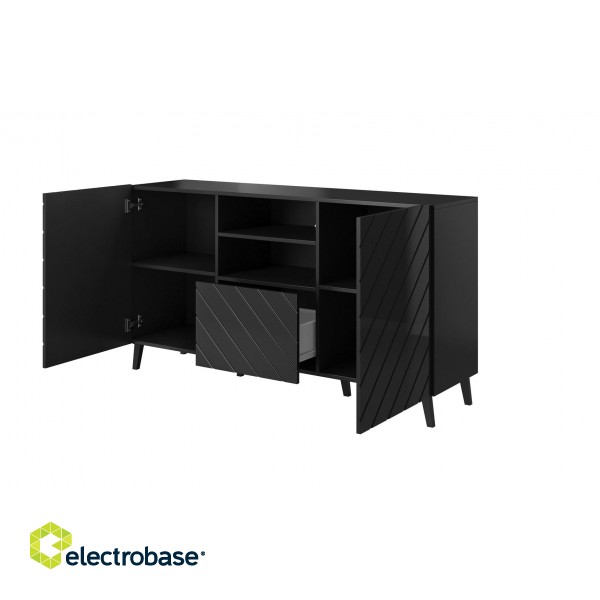 ABETO chest of drawers 150x42x82 gloss black/black image 2