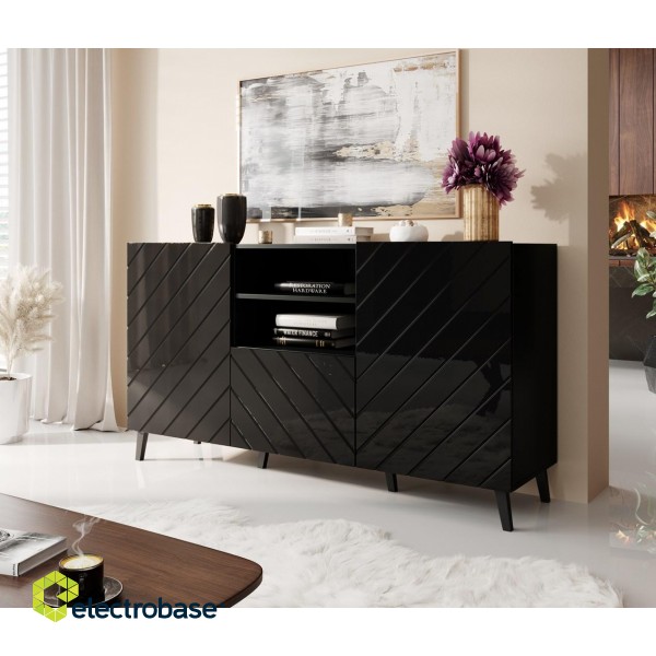ABETO chest of drawers 150x42x82 gloss black/black image 3