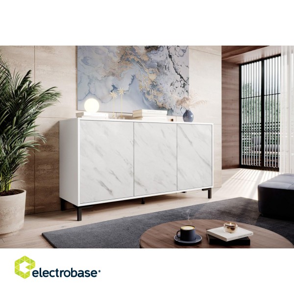 MARMO 3D chest of drawers 150x45x80.5 cm white matt/marble white image 3