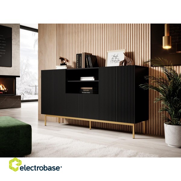 PAFOS chest of drawers on golden steel frame 150x40x90 cm matte black image 2