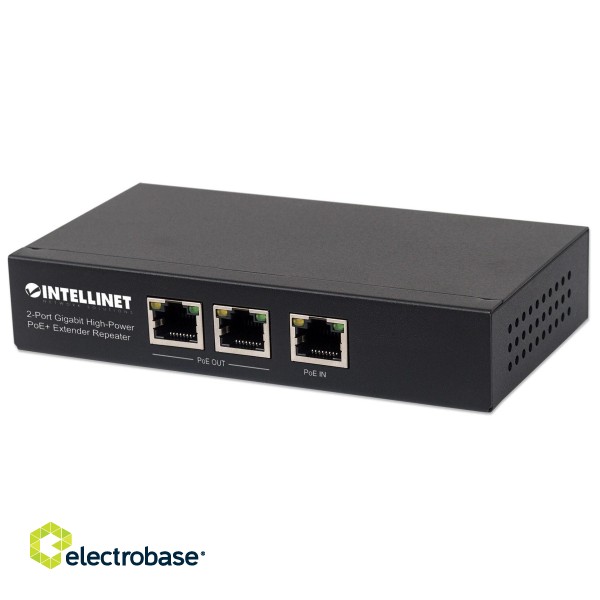 Intellinet 2-Port Gigabit High-Power PoE+ Extender Repeater, IEEE 802.3at/af Power over Ethernet (PoE+/PoE), metal image 1
