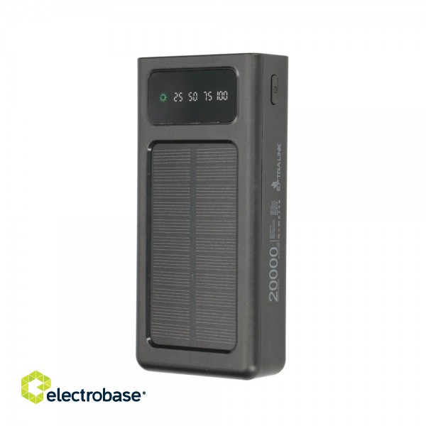 Extralink EPB-092 20000mAh Black | Power Bank | Solar Power bank, USB-C paveikslėlis 1