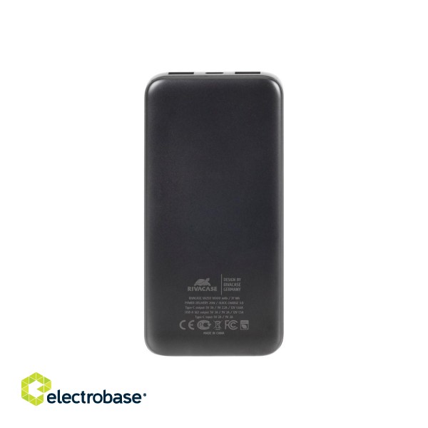Powerbank RIVACASE 10000 mAh USB-C 20W + LCD black (1x I/O USB-C PD 18W / PD 20W, 2x USB-A QC 3.0 18W, LCD, black) фото 3