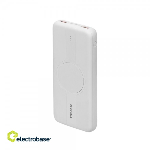 Powerbank RIVACASE 10000 mAh USB-C 20W + Qi 10W biały (1x USB-C PD 20W, 2 USB-A  QC 3.0 18W), white image 1