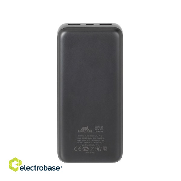 Powerbank RIVACASE 20000 mAh USB-C 20W + LCD black (1x I/O USB-C PD 18W / PD 20W, 2x USB-A QC 3.0 18W, LCD, black) фото 4