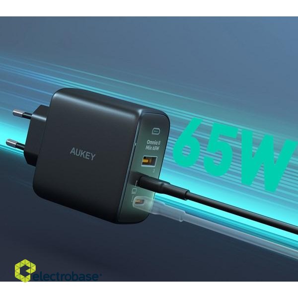 AUEKY Omnia II Mix PA-B6T Wall charger 1x USB 2x USB-C Power Delivery 3.0 65W Black image 4
