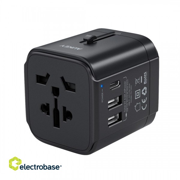 AUKEY PA-TA01 Universal Travel Adapter Charger with USB-C & USB-A UK USA EU AUS CHN 150 Countries image 1