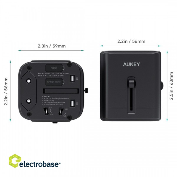 AUKEY PA-TA01 Universal Travel Adapter Charger with USB-C & USB-A UK USA EU AUS CHN 150 Countries image 6