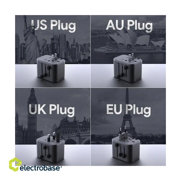 AUKEY PA-TA07 Universal Travel Adapter Charger 35W with USB-C & USB-A UK USA EU AUS CHN 150 Countries paveikslėlis 2